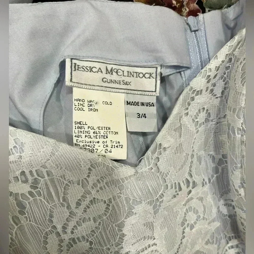 MOTB Jessica McClintock powder blue lace wiggle cocktail Gunne Sax Dress-3/4